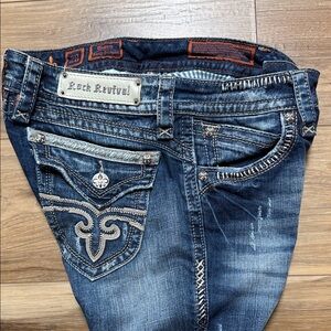 Rock Revival Dark Blue Denim Jeans with Silver Accents